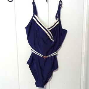 Panache Portofino Underwire One Piece Swimsuit in Navy / Ivory 34 HH UK NWOT